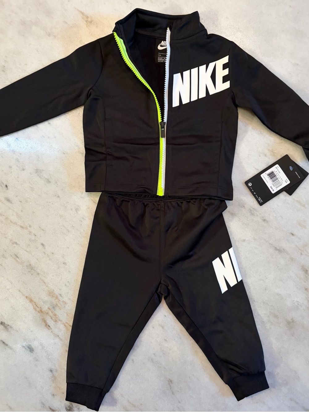 Nike Kids Black Jacket with Neon Yellow and White Accents